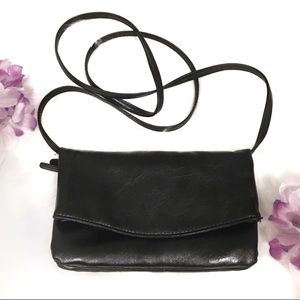 Black faux leather crossbody bag